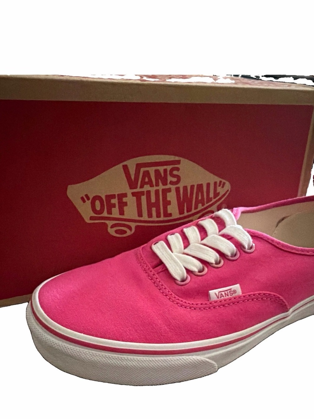 Vans Authentic Pink/White Canvas Lace Up Sneakers with White Trim Size 9